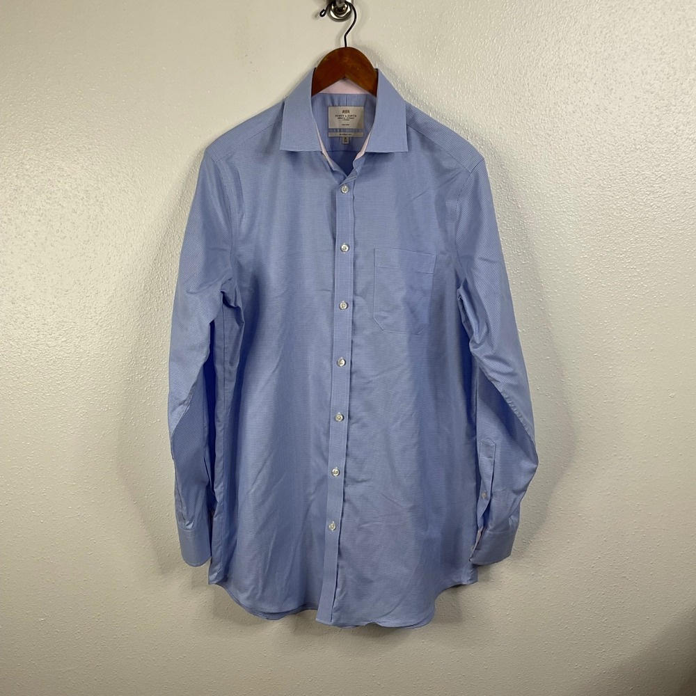 Hawes & Curtis Jermyn Street London Blue Houndstooth Print Long Sleeve‎ Shirt